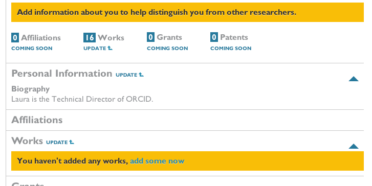 The ORCID Record at launch (from 2013-07-02)