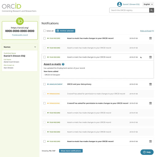 Sample ORCID record update 2