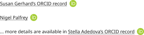Příklady různých způsobů, jak Orcid ID ikonu lze použít v blocích textu