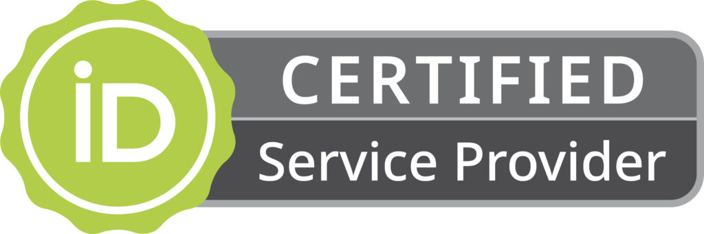 Значок сертифицированного поставщика услуг с зеленым orcid id