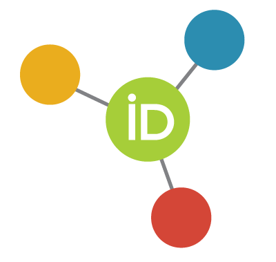 Um verde ORCID iD com três linhas ao redor do círculo conectando-se a círculos de cores diferentes. Este gráfico simples deve representar um ORCID abelhas.
