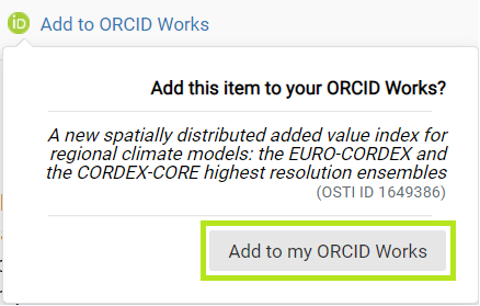 Image 7: Confirm adding the record to ORCID Works