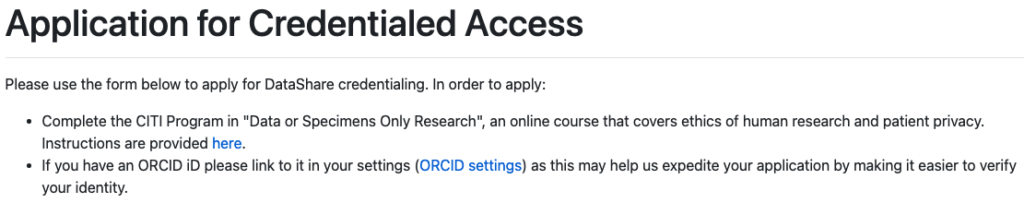 screenshot of application form where users are encouraged to link their ORCID ids