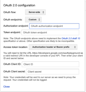 Imagen de la configuración de OAuth 2.0