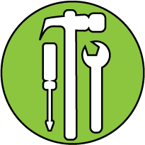 رمز الأدوات على خلفية خضراء