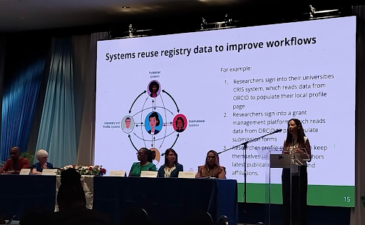 Jamaica Ana Cardoso shares the power of using open Persistent Identifiers in the research ecosystem at the ACURIL conference in Jamaica.