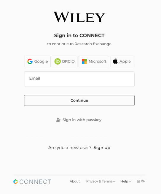 Screenshot of Wiley's ORCID Single Sign On 