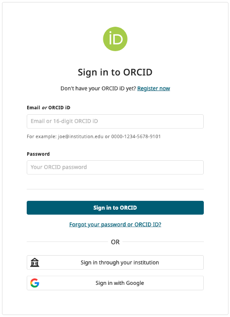 Screenshot of ORCID Sign In